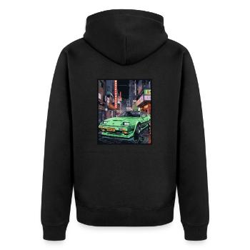 Japanisch Auto: Bosozoku Sportwagen Osaka JDM - Unisex Premium Bio Zip Hoodie - Schwarz - Hinten - Nico (187cm)