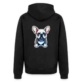 Französische Bulldogge Hund Illustration - Unisex Premium Bio Zip Hoodie - Schwarz - Hinten - Nico (187cm)