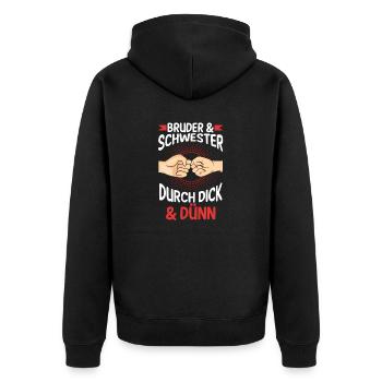Geschwister Bruder und Schwester - Unisex Premium Bio Zip Hoodie - Schwarz - Hinten - Nico (187cm)