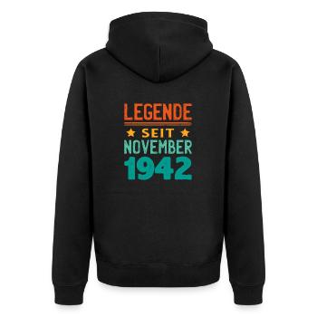 November 1942 Legende seit 81 Jahren Mann Frau - Unisex Premium Bio Zip Hoodie - Schwarz - Hinten - Nico (187cm)