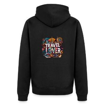 Reisebegeisterung mit ikonischen Wahrzeichen - Unisex Premium Bio Zip Hoodie - Schwarz - Hinten - Nico (187cm)