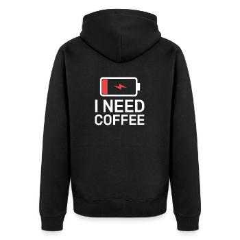 But First I Need Coffee Low Battery - Unisex Premium Organic Zip Hoodie - black - Back - Nico (187cm)