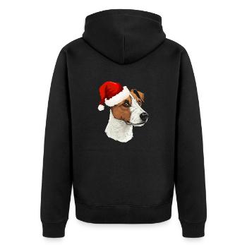 Jack Russell Terrier - Weihnachtsporträt - Unisex Premium Bio Zip Hoodie - Schwarz - Hinten - Nico (187cm)