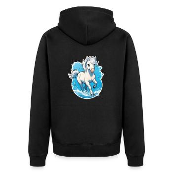 Galoppierendes Pferd - Reiten - Unisex Premium Bio Zip Hoodie - Schwarz - Hinten - Nico (187cm)