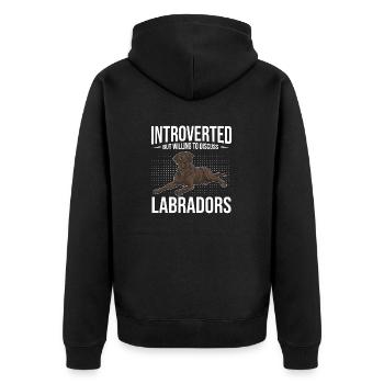 Chocolate Labrador Retriever Hund - Unisex Premium Bio Zip Hoodie - Schwarz - Hinten - Nico (187cm)