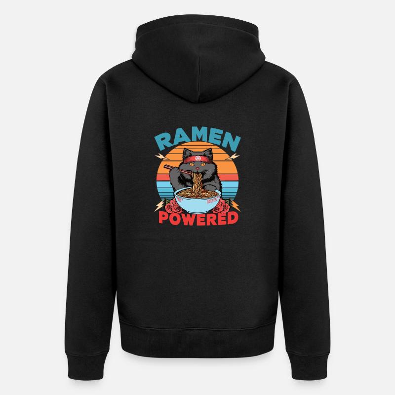 Ramen Powered Cat , bunt - Unisex Premium Bio Zip Hoodie - Schwarz