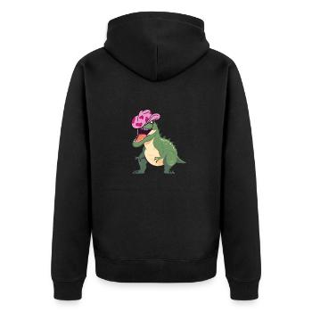 Dinosaurier mit rosa Cowboyhut - Unisex Premium Bio Zip Hoodie - Schwarz - Hinten - Nico (187cm)