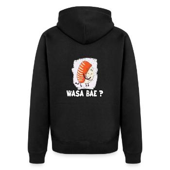 Kawaii Japan Sushi Motiv Nigiri Fan Sushi - Unisex Premium Bio Zip Hoodie - Schwarz - Hinten - Nico (187cm)