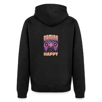 Joyful Gamer's Mantra - Unisex Premium Organic Zip Hoodie - black - Back - Nico (187cm)