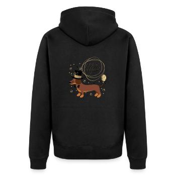 Neujahrsdackel, Dackel, Happy New Year, Silvester - Unisex Premium Bio Zip Hoodie - Schwarz - Hinten - Nico (187cm)