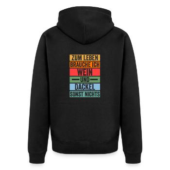 Wein Hund Dachshund Dackel - Unisex Premium Bio Zip Hoodie - Schwarz - Hinten - Nico (187cm)