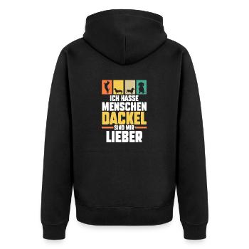 Hund Dachshund Dackel - Unisex Premium Bio Zip Hoodie - Schwarz - Hinten - Nico (187cm)