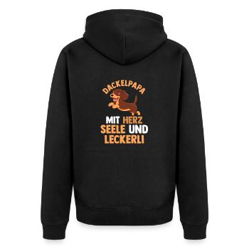 Hund Dachshund Dackel - Unisex Premium Bio Zip Hoodie - Schwarz - Hinten - Nico (187cm)