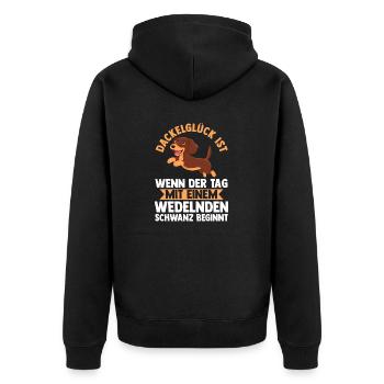 Hund Dachshund Dackel - Unisex Premium Bio Zip Hoodie - Schwarz - Hinten - Nico (187cm)