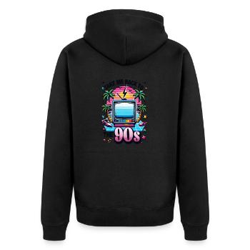 Take me Back to the 90s - Unisex Premium Bio Zip Hoodie - Schwarz - Hinten - Nico (187cm)
