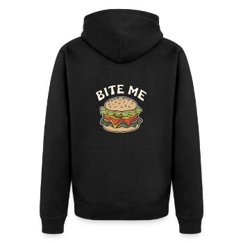 BURGER BITE ME - Unisex Premium Bio Zip Hoodie - Schwarz - Hinten - Nico (187cm)