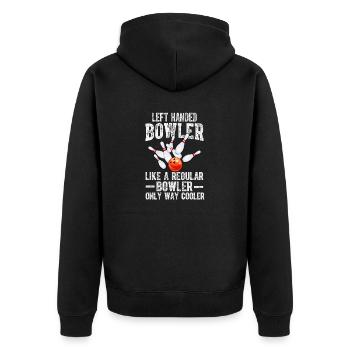 Lustige linkshändige Bowler-Bowling-Liebhaber - Unisex Premium Bio Zip Hoodie - Schwarz - Hinten - Nico (187cm)