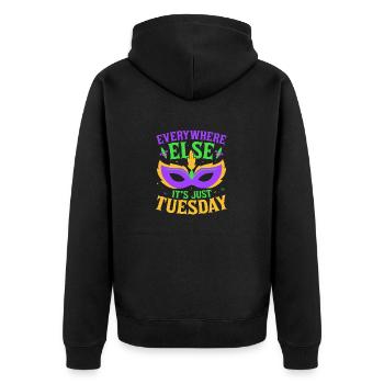 Everywhere Else It's Just Tuesday Carnival Mardi G - Unisex Premium Bio Zip Hoodie - Schwarz - Hinten - Nico (187cm)