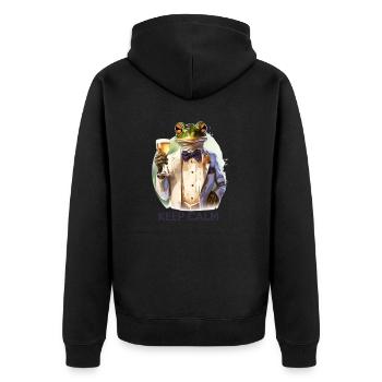 Cooler Frosch im Smoking mit Getränk Spruch Zitat - Unisex Premium Bio Zip Hoodie - Schwarz - Hinten - Nico (187cm)
