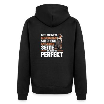 Australian Shepherd Hund Aussie - Unisex Premium Bio Zip Hoodie - Schwarz - Hinten - Nico (187cm)