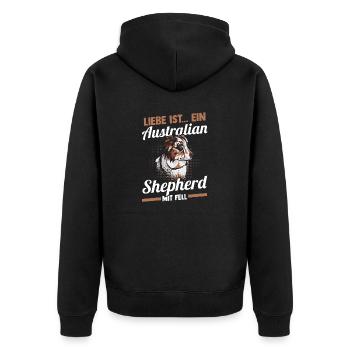 Australian Shepherd Hund Aussie - Unisex Premium Bio Zip Hoodie - Schwarz - Hinten - Nico (187cm)