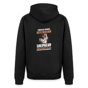 Australian Shepherd Hund Aussie - Unisex Premium Bio Zip Hoodie - Schwarz - Hinten - Nico (187cm)