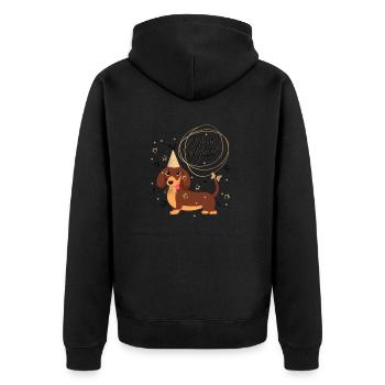 Neujahrsdackel, Dackel, Happy New Year, Silvester - Unisex Premium Bio Zip Hoodie - Schwarz - Hinten - Nico (187cm)