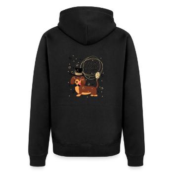 Neujahrsdackel, Dackel, Happy New Year, Silvester - Unisex Premium Bio Zip Hoodie - Schwarz - Hinten - Nico (187cm)