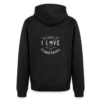 Basketball-Enthusiast - "Ich liebe Basketball" - Unisex Premium Bio Zip Hoodie - Schwarz - Hinten - Nico (187cm)
