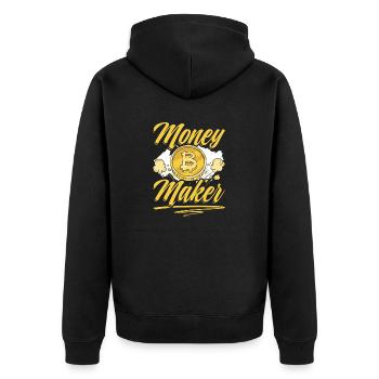 Crypto Chic: Money Maker Bitcoin - Unisex Premium Organic Zip Hoodie - black - Back - Nico (187cm)
