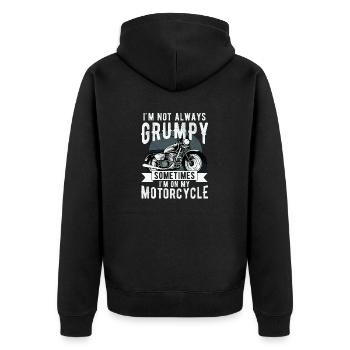 Ich bin nicht immer mürrisch, manchmal bin ich auf der Kippe - Unisex Premium Bio Zip Hoodie - Schwarz - Hinten - Nico (187cm)