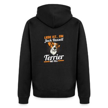 Hund Jacke Russell - Unisex Premium Bio Zip Hoodie - Schwarz - Hinten - Nico (187cm)