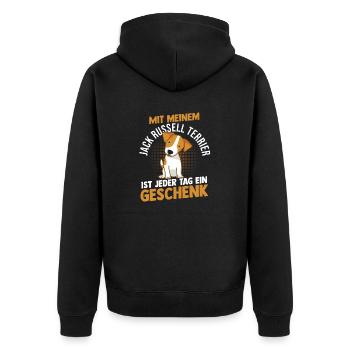 Hund Jacke Russell - Unisex Premium Bio Zip Hoodie - Schwarz - Hinten - Nico (187cm)