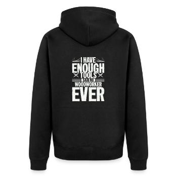 Endless Tools - The Woodworker's Eternal Quest - Unisex Premium Organic Zip Hoodie - black - Back - Nico (187cm)