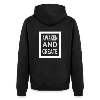 innovation cutting-edge invention insight - Unisex Premium Bio Zip Hoodie - Schwarz - Hinten - Nico (187cm)