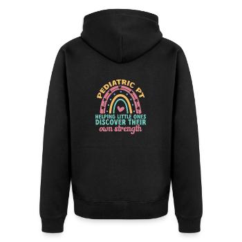 Physiotherapie Kinderphysiotherapeutin - Unisex Premium Bio Zip Hoodie - Schwarz - Hinten - Nico (187cm)