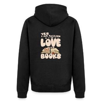 Ich liebe Bücher - Buch - Unisex Premium Bio Zip Hoodie - Schwarz - Hinten - Nico (187cm)