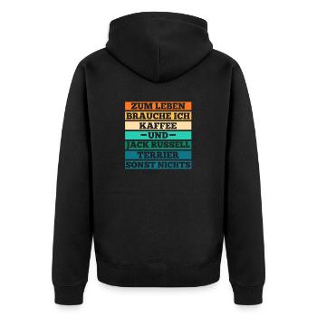 Kaffee Hund Jacke Russell - Unisex Premium Bio Zip Hoodie - Schwarz - Hinten - Nico (187cm)