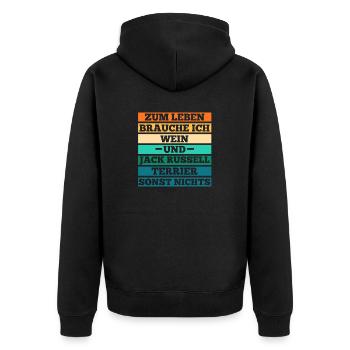 Wein Hund Jacke Russell - Unisex Premium Bio Zip Hoodie - Schwarz - Hinten - Nico (187cm)