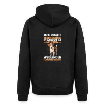 Hund Jacke Russell - Unisex Premium Bio Zip Hoodie - Schwarz - Hinten - Nico (187cm)