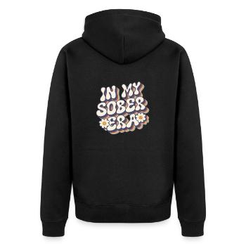 In my sober era, sobriety, life, - Unisex Premium Organic Zip Hoodie - black - Back - Nico (187cm)
