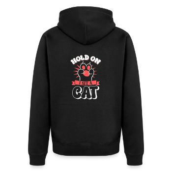 „hold On I See Cat Lover Kitten Owner Kawaii Cat - Unisex Premium Bio Zip Hoodie - Schwarz - Hinten - Nico (187cm)