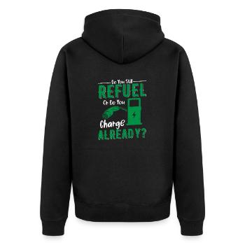 Do You Still Refuel Or Do You Charge Already? EV C - Unisex Premium Bio Zip Hoodie - Schwarz - Hinten - Nico (187cm)