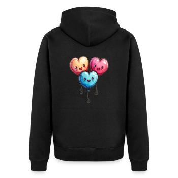 Ballon Herzen auch für Kinder und Geburtstage - Unisex Premium Bio Zip Hoodie - Schwarz - Hinten - Nico (187cm)