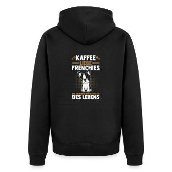 Kaffee Hund Frenchie Französische Bulldogge - Unisex Premium Bio Zip Hoodie - Schwarz - Hinten - Nico (187cm)