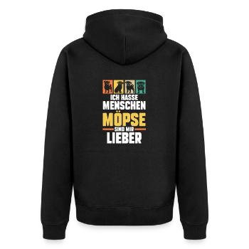 Mopsmama Hundemama Hund Mops - Unisex Premium Bio Zip Hoodie - Schwarz - Hinten - Nico (187cm)