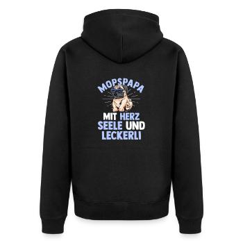 Mopspapa Hundepapa Hund Mops - Unisex Premium Bio Zip Hoodie - Schwarz - Hinten - Nico (187cm)
