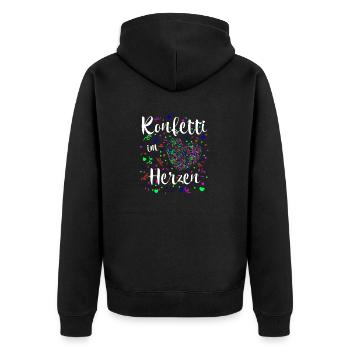 Konfetti im Herzen für Karneval oder Fasching - Unisex Premium Bio Zip Hoodie - Schwarz - Hinten - Nico (187cm)