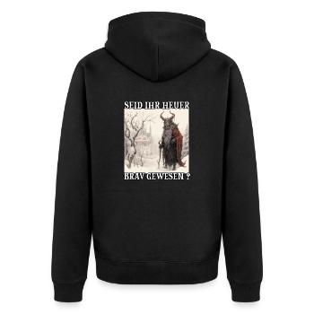 Krampus T Dämonischer Weihnachtsmann Kramperl - Unisex Premium Bio Zip Hoodie - Schwarz - Hinten - Nico (187cm)