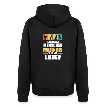 Belgischer Schäferhund Hund Malinois - Unisex Premium Bio Zip Hoodie - Schwarz - Hinten - Nico (187cm)